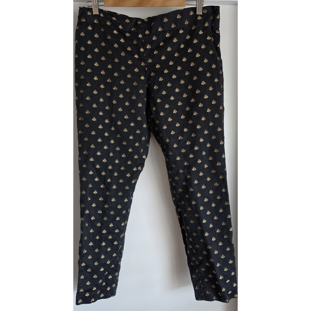 Steven Stolman Pants Women 34 Waist Black Gold Bee Pattern Trousers Slacks